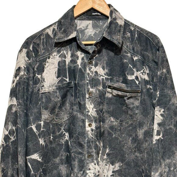 TheLees Button Down Gray Tie Dyes Long Sleeve Collared Shirt Mens Size Large - Picture 2 of 9